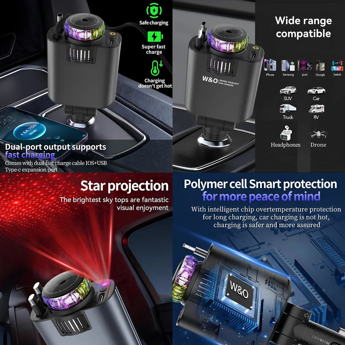 5-in-1 Car Charger and Star light with Air Freshener